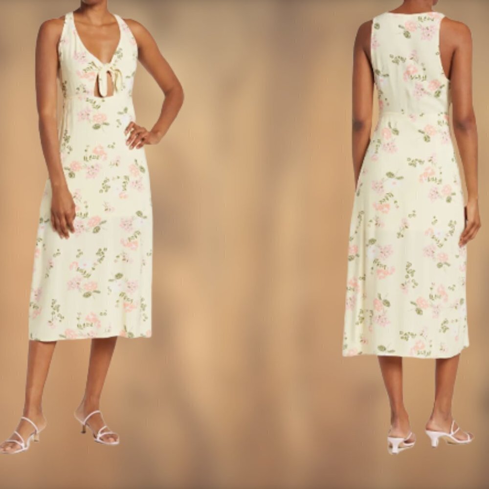 NWT Abound Dress with Flowers Midriff Date‎ Night Cut Out Soft Yellow Casual